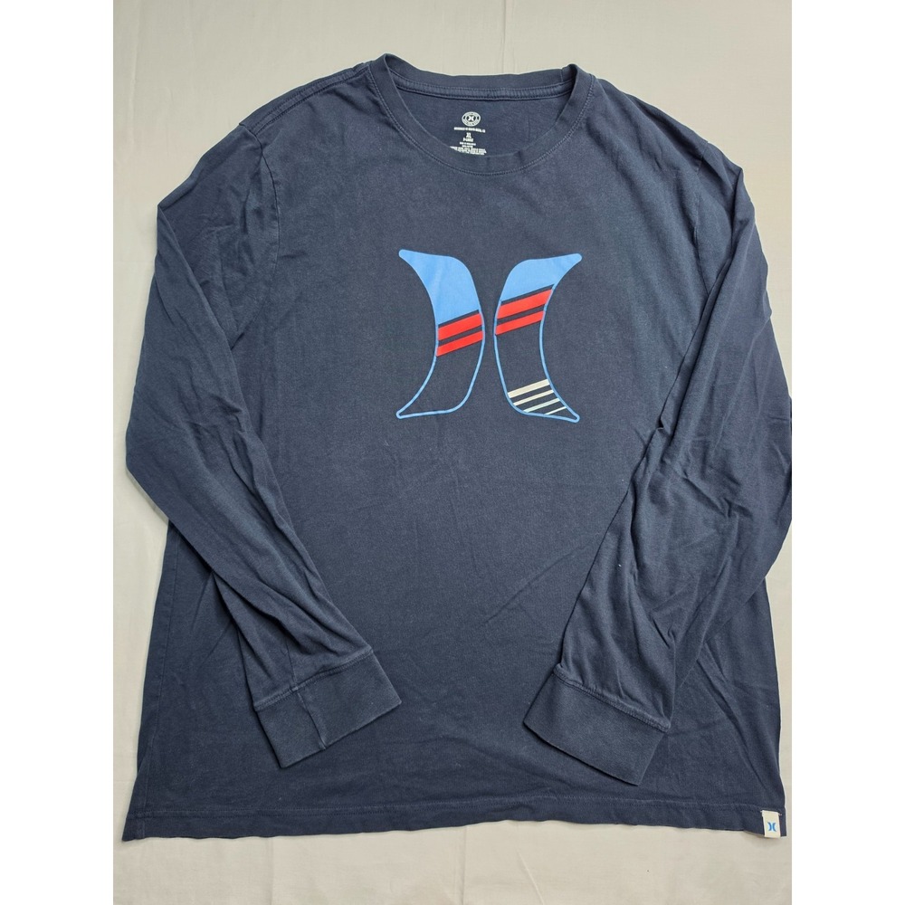 Hurley Born From Water Shirt Men's XL Navy Blue Graphic Logo Cotton Long Sleeve